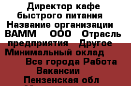 Директор кафе быстрого питания › Название организации ­ ВАММ  , ООО › Отрасль предприятия ­ Другое › Минимальный оклад ­ 45 000 - Все города Работа » Вакансии   . Пензенская обл.,Мокшанский р-н